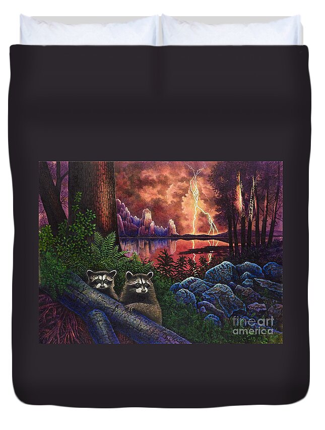 Raccoons Duvet Cover featuring the painting Romantique by Michael Frank