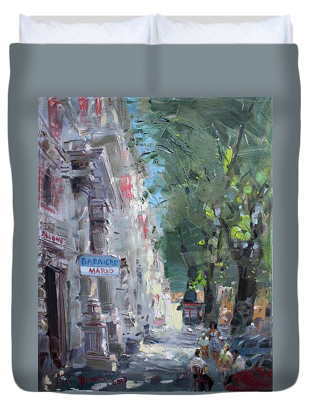 Rome Duvet Cover featuring the painting Rome Dal Barbiere Mario by Ylli Haruni