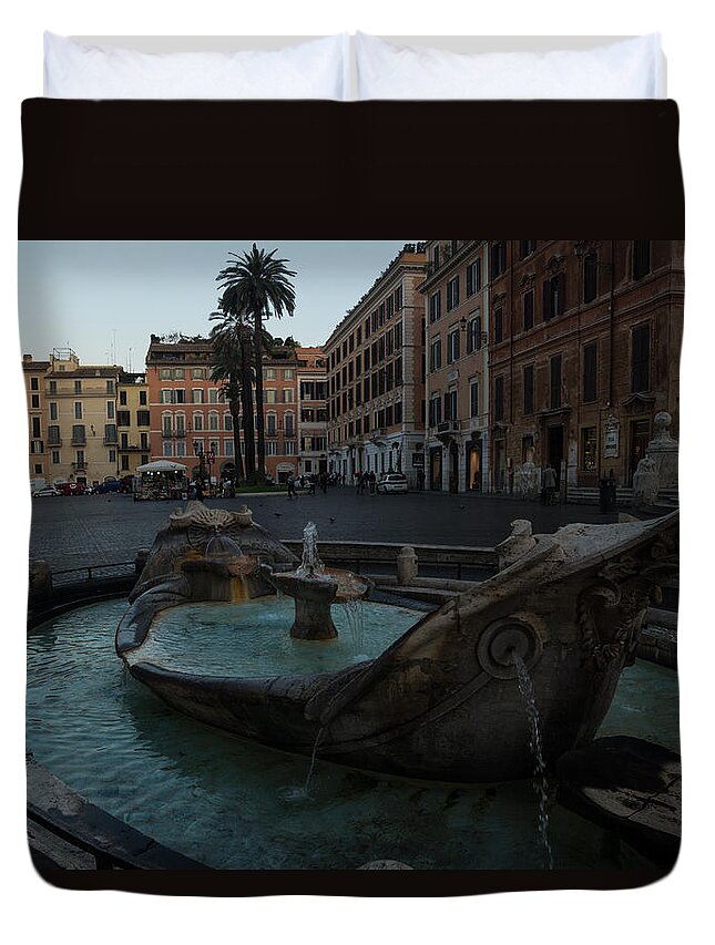Rome Duvet Cover featuring the photograph Rome's Fabulous Fountains - Fontana della Barcaccia at the Spanish Steps - Early Morning by Georgia Mizuleva