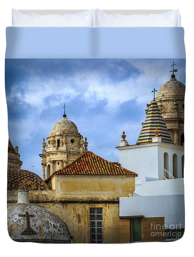Andalucia Duvet Cover featuring the photograph Roofs Cadiz Spain by Pablo Avanzini