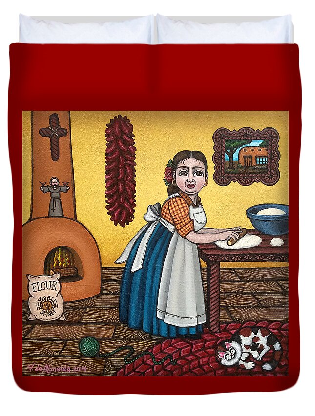 Cook Duvet Cover featuring the painting Rosas Kitchen by Victoria De Almeida