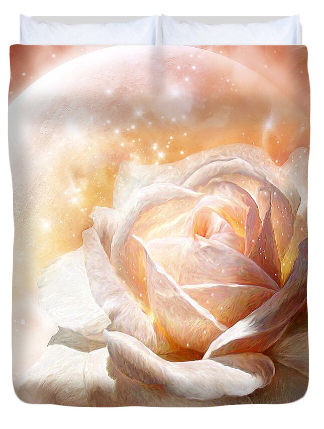 Rose Duvet Cover featuring the mixed media Rose - Colors Of The Moon by Carol Cavalaris