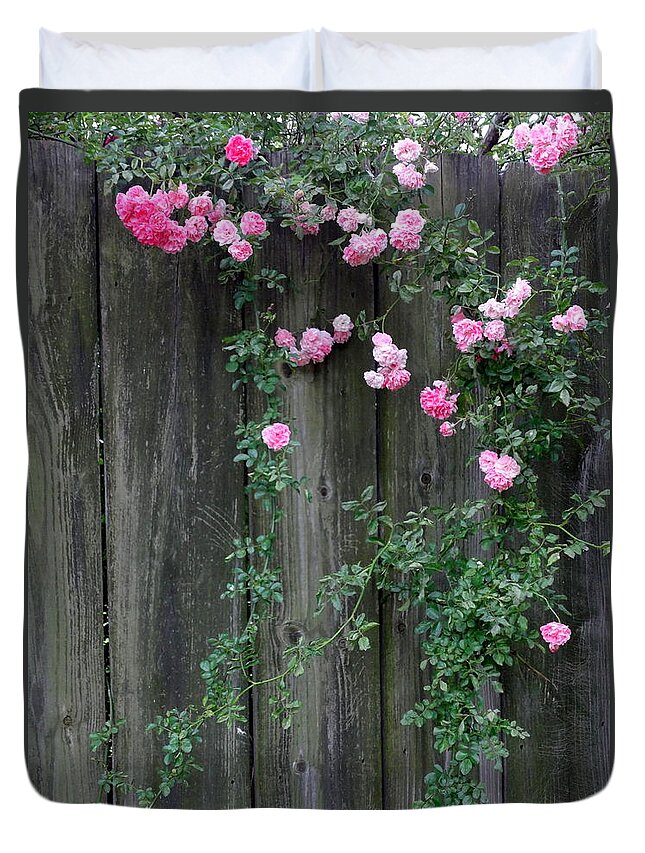 Rose Duvet Cover featuring the photograph Rose Fence by Deborah Crew-Johnson