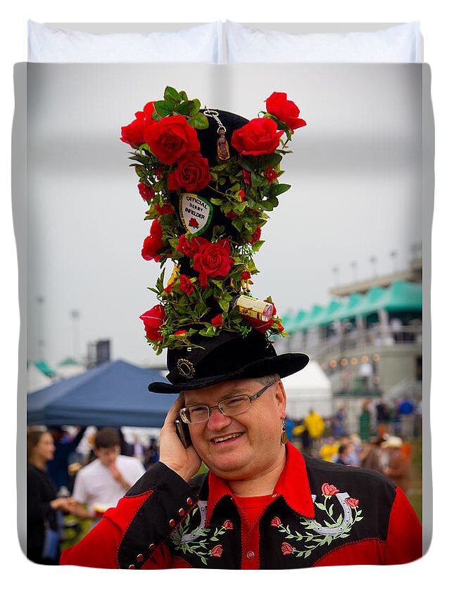 Churchill Downs Duvet Cover featuring the photograph Rose Hat at Kentucky Derby by John McGraw