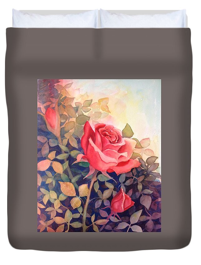Rose Duvet Cover featuring the painting Rose On a Warm Day by Marilyn Jacobson