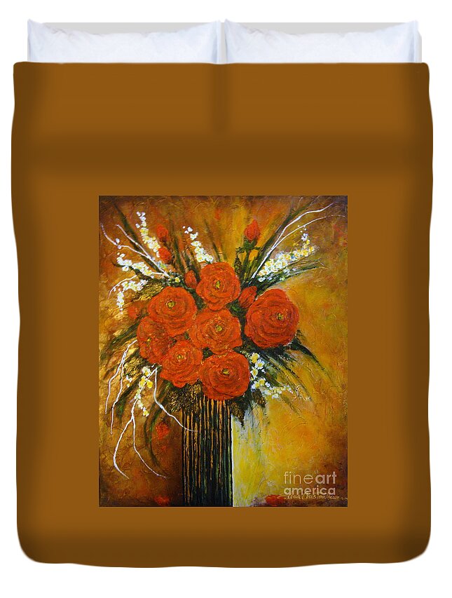 Roses Duvet Cover featuring the painting Rose whispers... by Elena Constantinescu