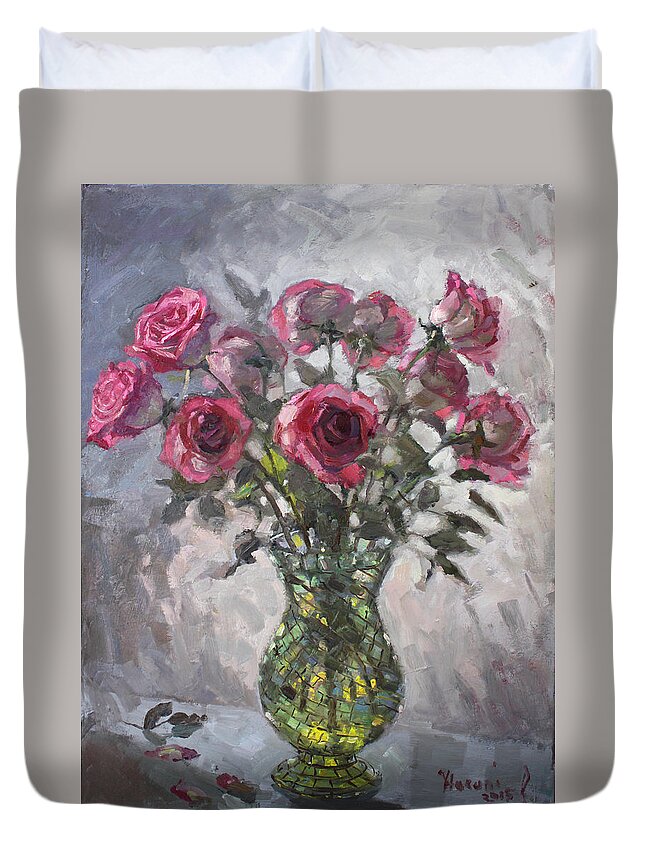 Roses Duvet Cover featuring the painting Roses for Viola 2 by Ylli Haruni
