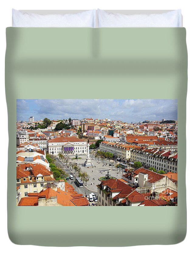 Aerial Duvet Cover featuring the photograph Rossio Square by Carlos Caetano