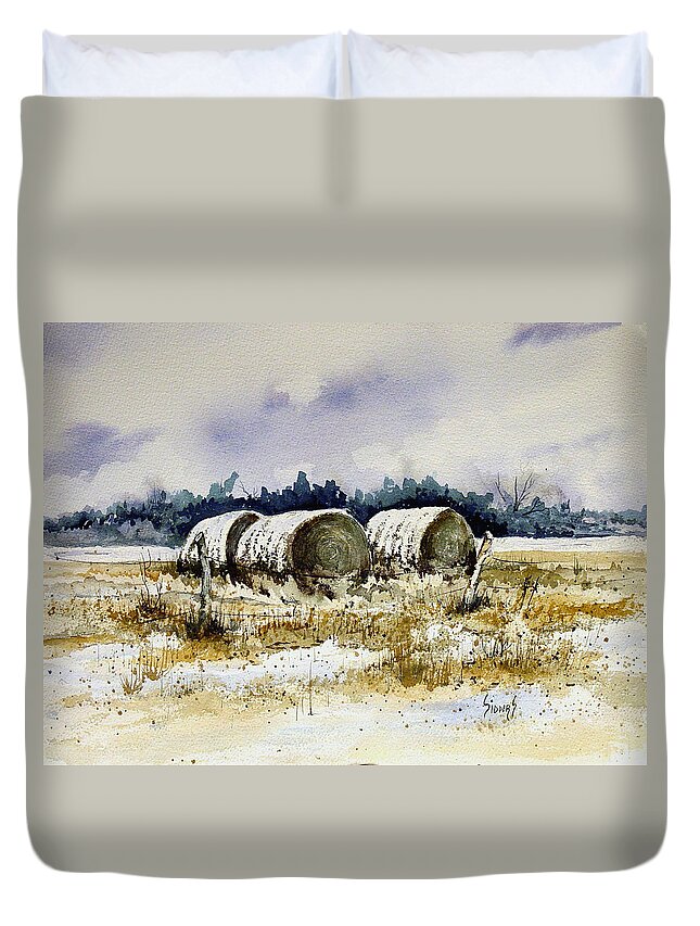 Bales Duvet Cover featuring the painting Round Bales by Sam Sidders