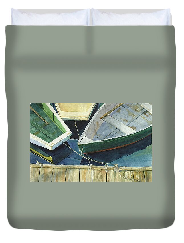Seascape Duvet Cover featuring the painting Rowboat Trinity II by Marguerite Chadwick-Juner