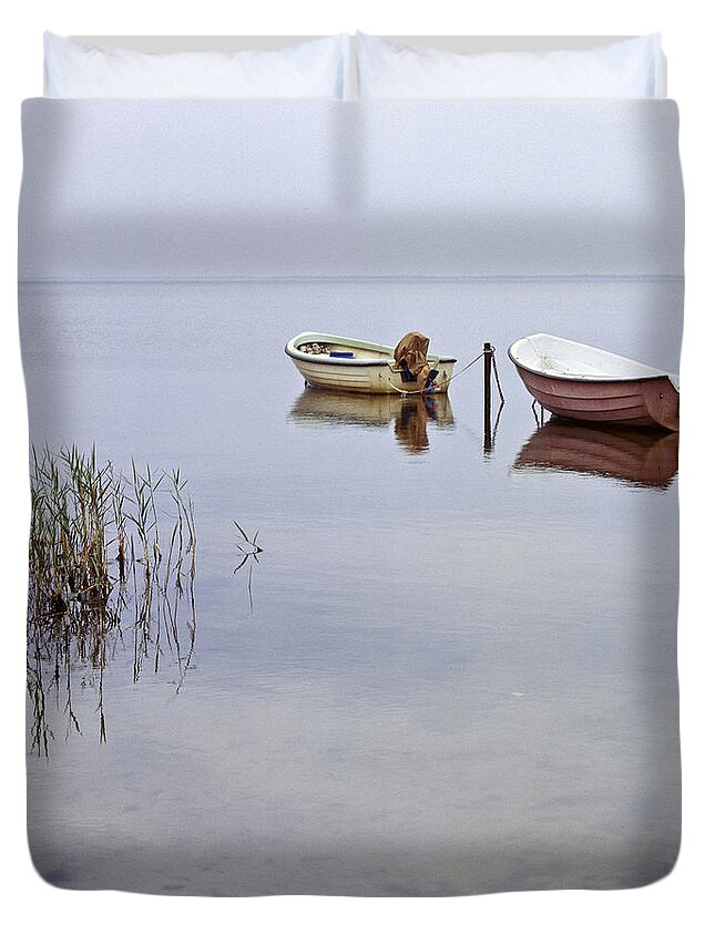 Heiko Duvet Cover featuring the photograph Rowboats on Nonnensee by Heiko Koehrer-Wagner