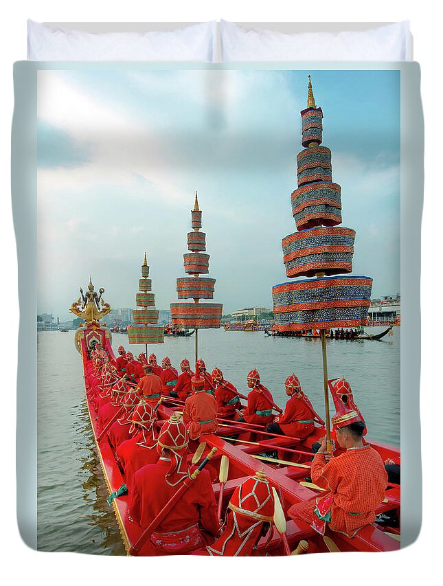 People Duvet Cover featuring the photograph Royal Barge Procession 2012 | Bangkok by Igor Prahin