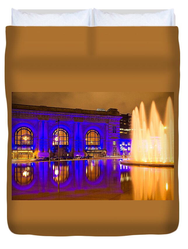 Steven Bateson Duvet Cover featuring the photograph Royal Blue Reflections Union Station by Steven Bateson