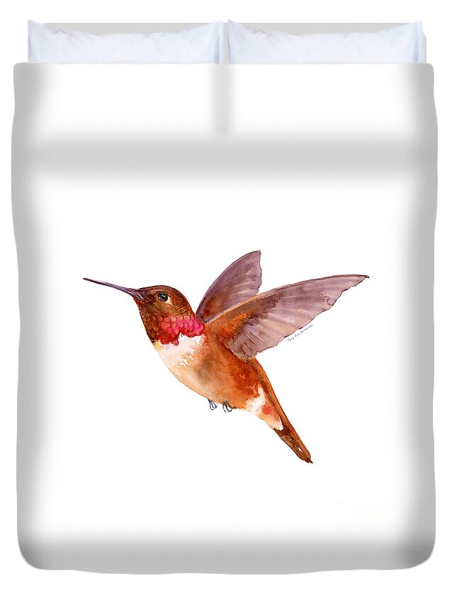 Bird Duvet Cover featuring the painting Rufous Hummingbird by Amy Kirkpatrick