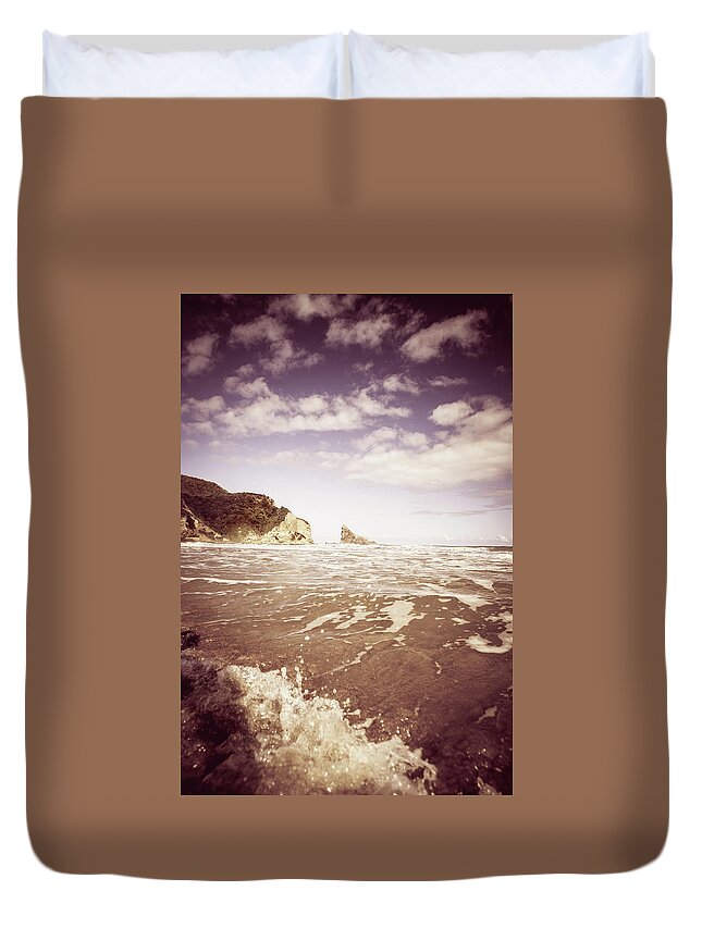 Water's Edge Duvet Cover featuring the photograph Rugged Nature Beach Landscape by Jaminwell