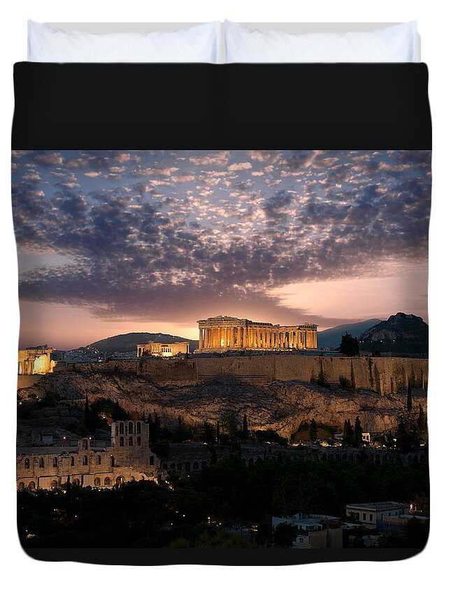 Photography Duvet Cover featuring the photograph Ruins Of A Temple, Athens, Attica by Panoramic Images