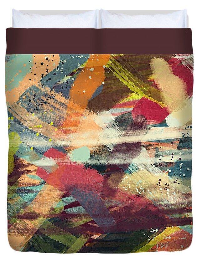 Abstract Duvet Cover featuring the painting Rumble by Donna Cregar