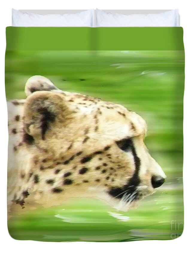  Duvet Cover featuring the digital art Run Cheetah Run by Lizi Beard-Ward