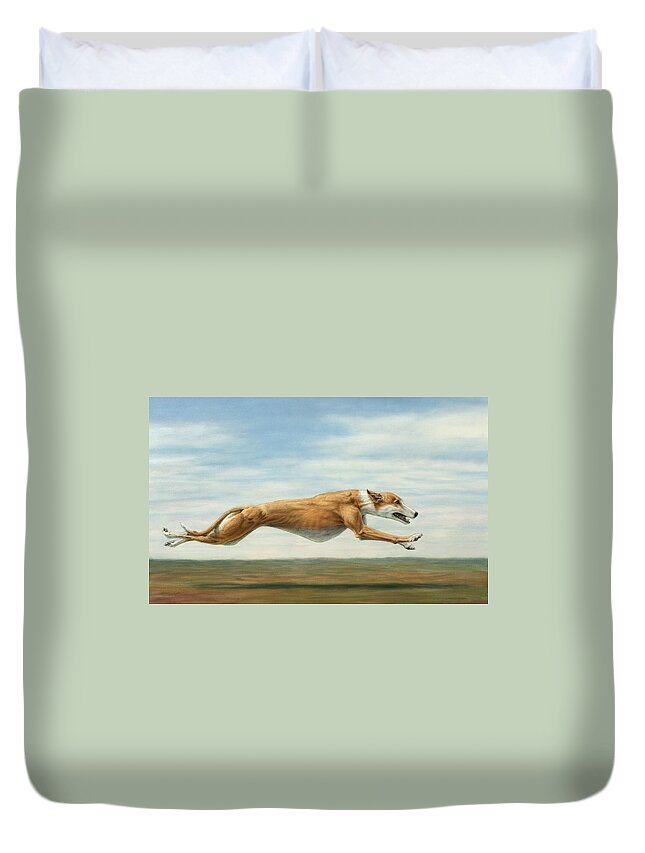 Greyhound Duvet Cover featuring the painting Running Free by James W Johnson