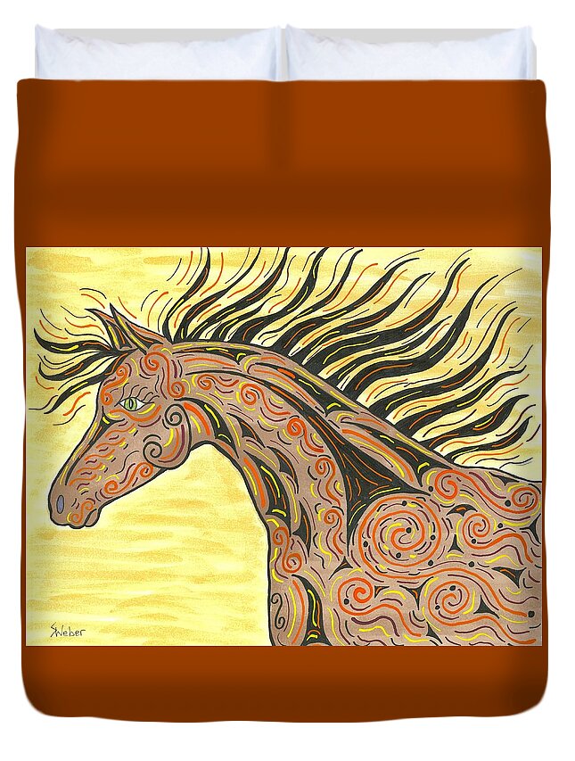 Horse Duvet Cover featuring the painting Running Wild Horse by Susie WEBER