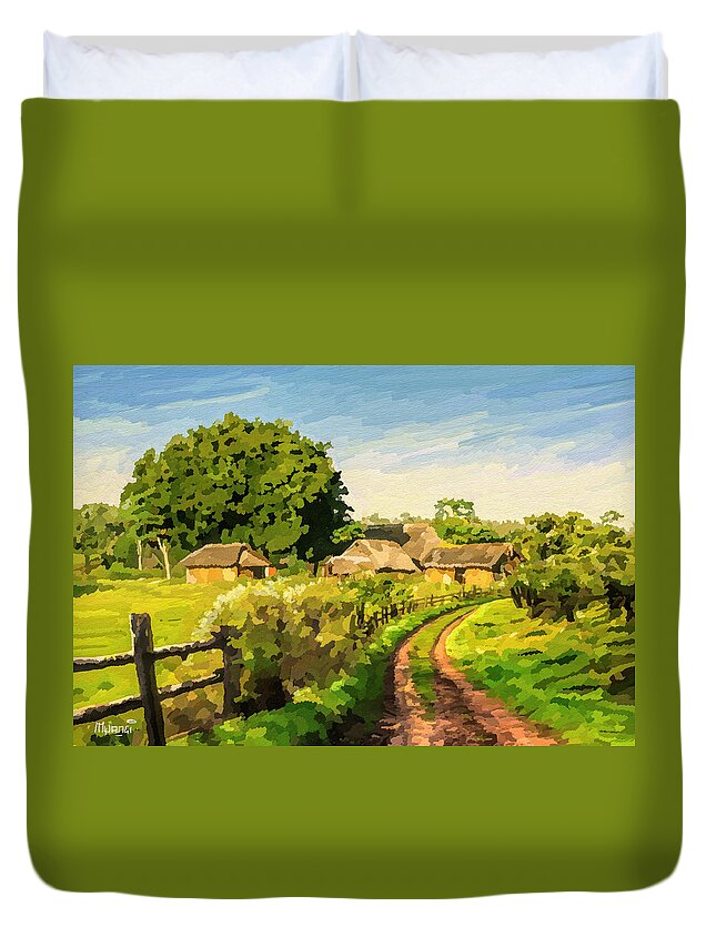 Countryside Duvet Cover featuring the painting Rural Home by Anthony Mwangi