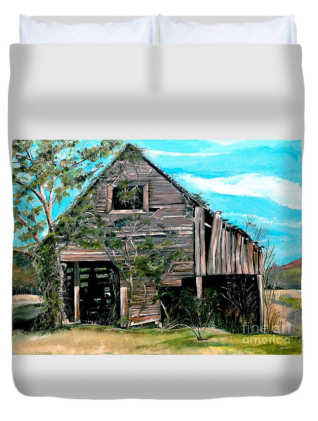 Tennessee Barn Duvet Cover featuring the painting Rustic Barn - Mooresburg - Tennessee by Jan Dappen