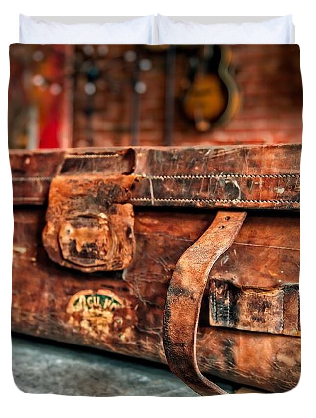 Leather Duvet Cover featuring the photograph Rustic Trunk by Brett Engle