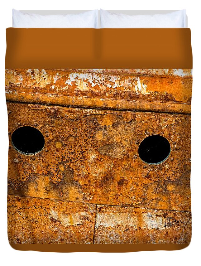 Rust Duvet Cover featuring the photograph Rusty Wall Of An Abandoned Ship by Andreas Berthold