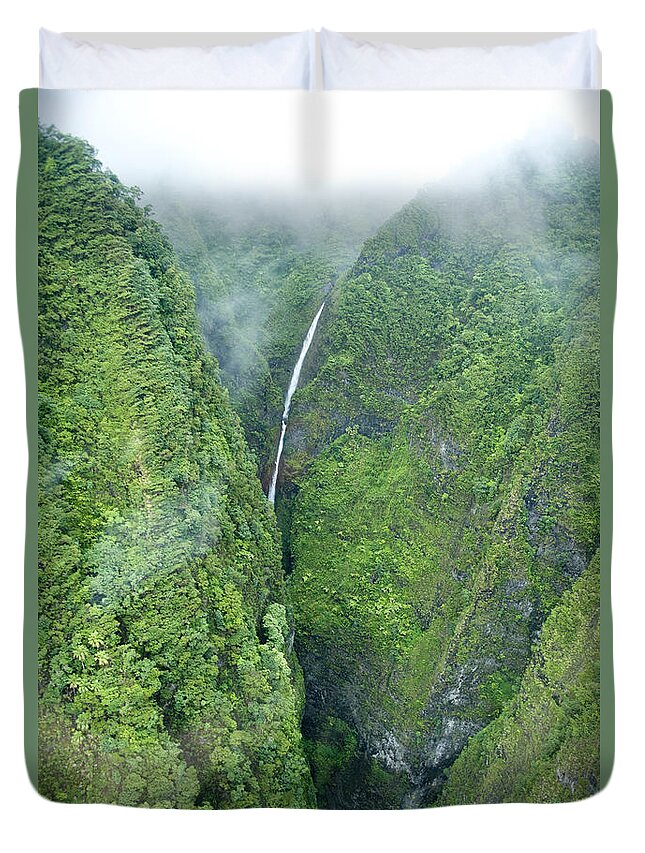 Green Duvet Cover featuring the photograph Sacred Falls - Hawaii by Sean Davey