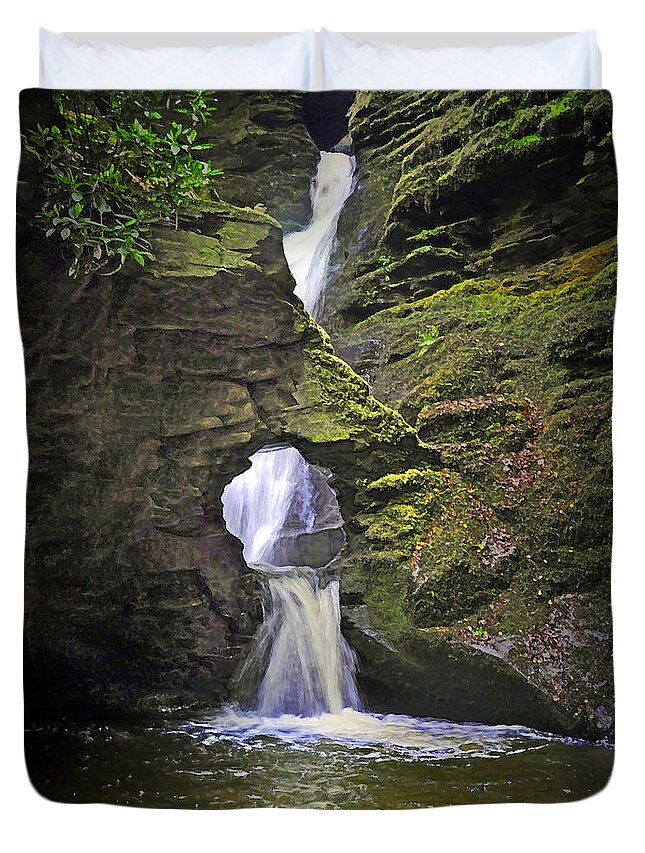 Waterfall Duvet Cover featuring the digital art Sacred Falls by Vicki Lea Eggen
