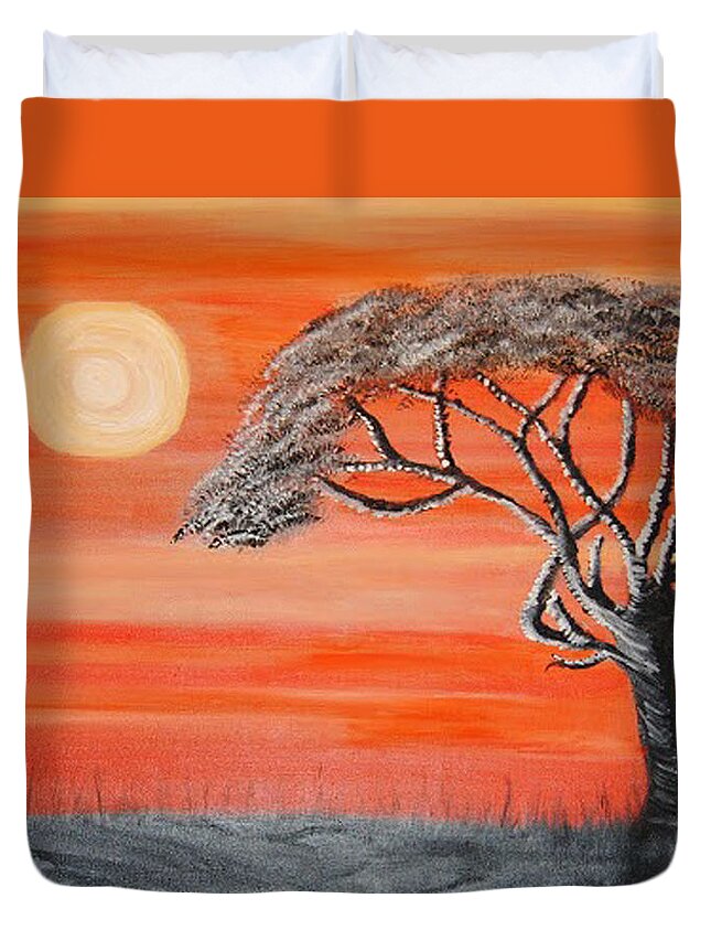 Tree Duvet Cover featuring the painting Safari SunSet 2 by Suzanne Surber