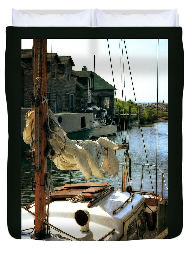 Leland Michigan Duvet Cover featuring the photograph Safe Harbor in Fishtown by Michelle Calkins