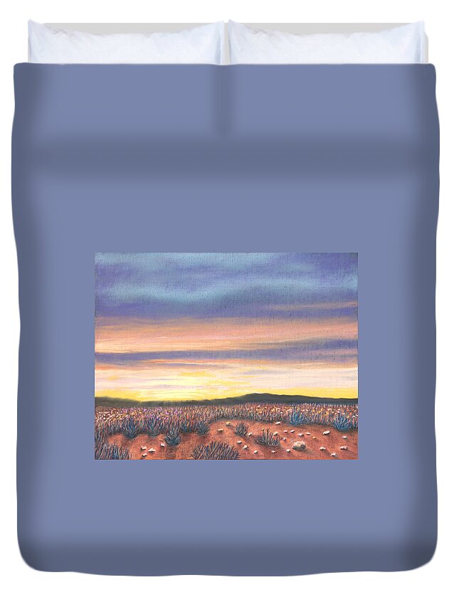 Sagebrush Duvet Cover featuring the pastel Sagebrush Sunset B by Michael Heikkinen