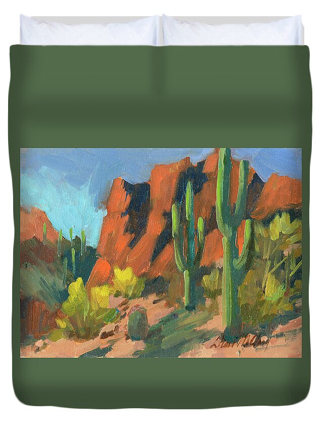 Saguaro Cactus Duvet Cover featuring the painting Saguaro Cactus 1 by Diane McClary
