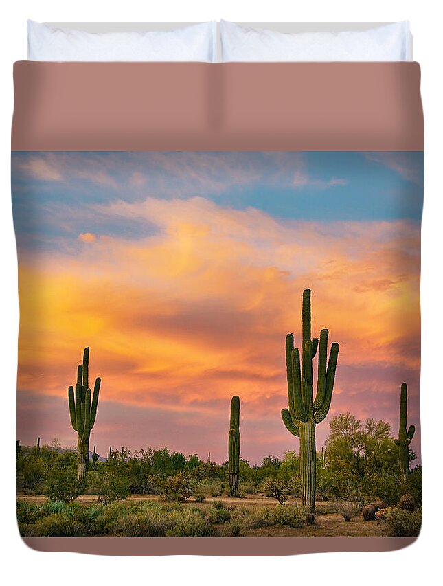 Saguaro Duvet Cover featuring the photograph Saguaro Desert Life by James BO Insogna
