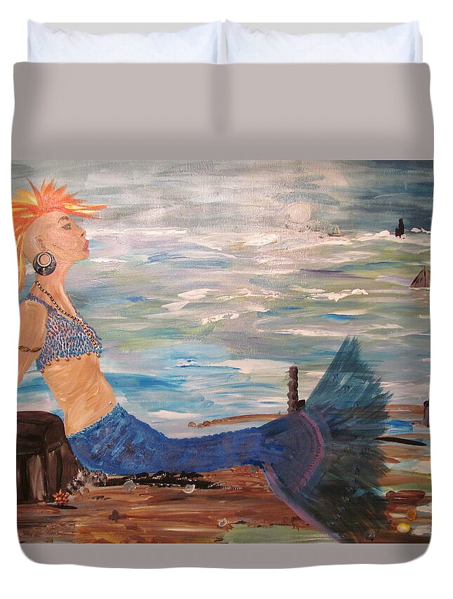 Mermaid Duvet Cover featuring the painting Sahbreena punk mermaid by Susan Voidets