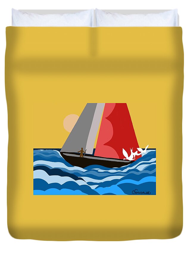 Sail Boat Duvet Cover featuring the digital art Sail Day by Christine Fournier