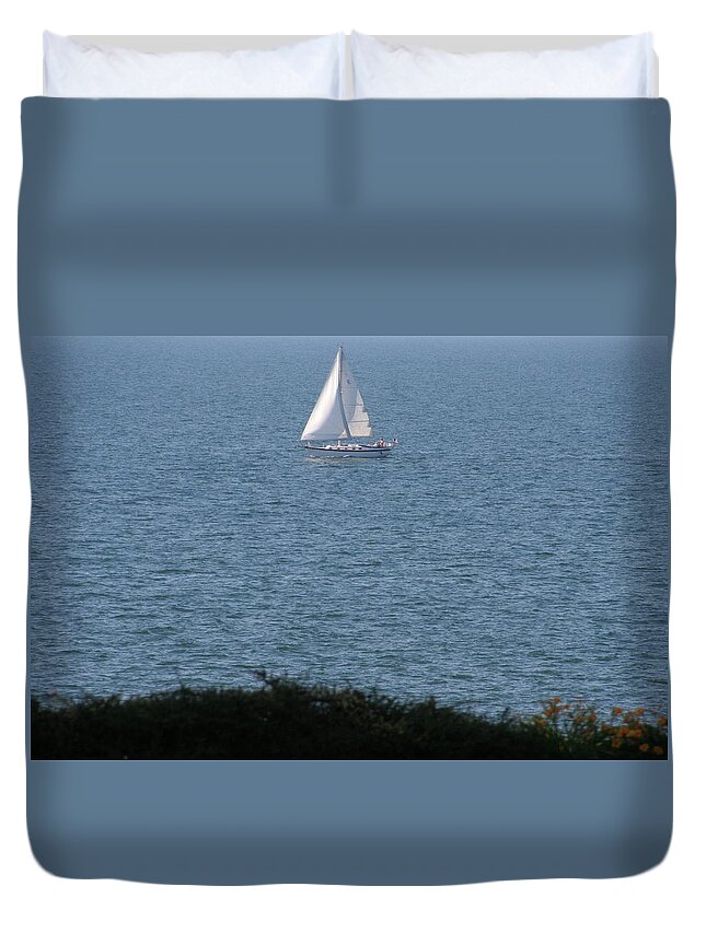 Water Duvet Cover featuring the photograph Sailboat on Lake Erie by Valerie Collins