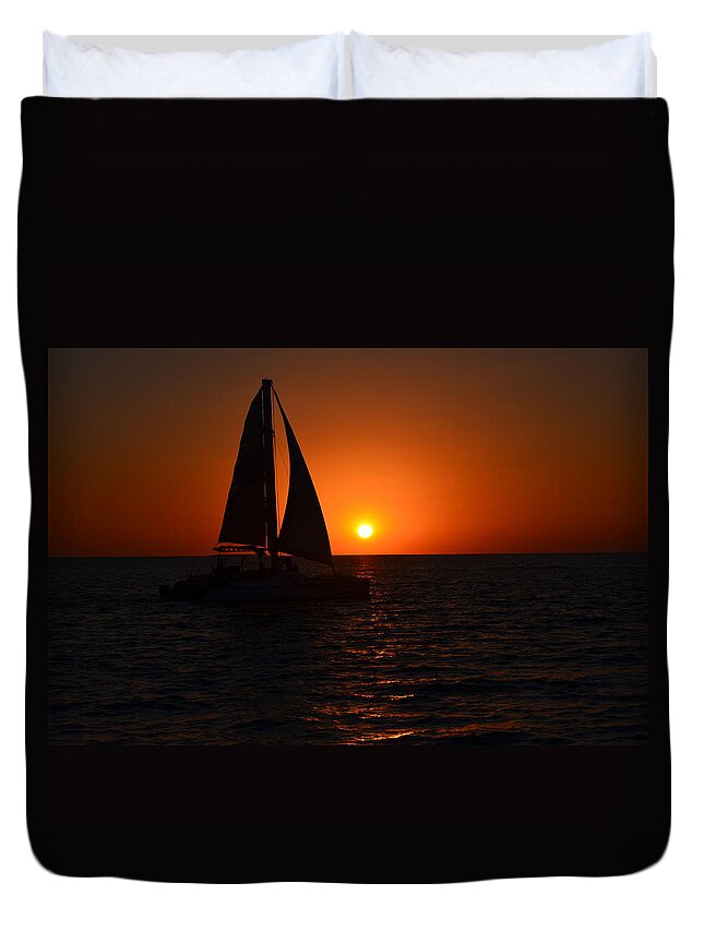 Sail Boat Duvet Cover featuring the photograph Sailboat Sunset by James Petersen