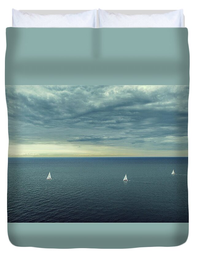 Tranquility Duvet Cover featuring the photograph Sailing Boats At The Ocean by Daniel Grizelj