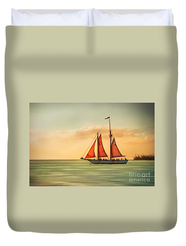 Sailing Duvet Cover featuring the photograph Sailing Into The Sun by Hannes Cmarits