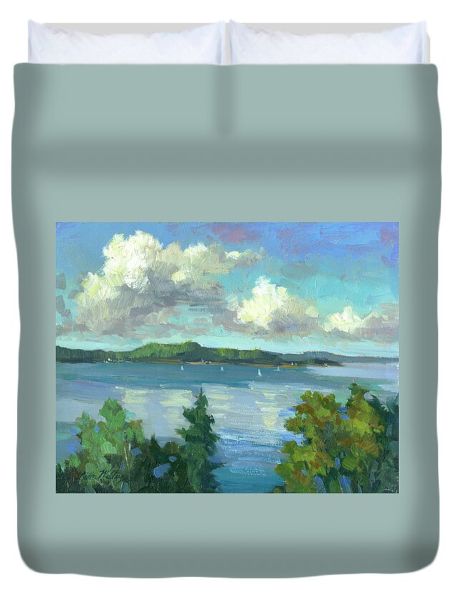 Sailing On Puget Sound Duvet Cover featuring the painting Sailing on Puget Sound by Diane McClary