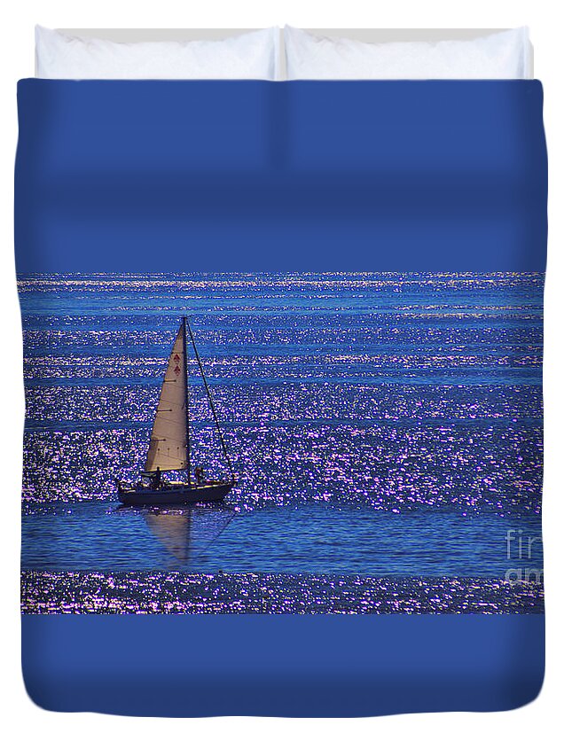 Sunset Duvet Cover featuring the photograph Sailing by Tommy Anderson