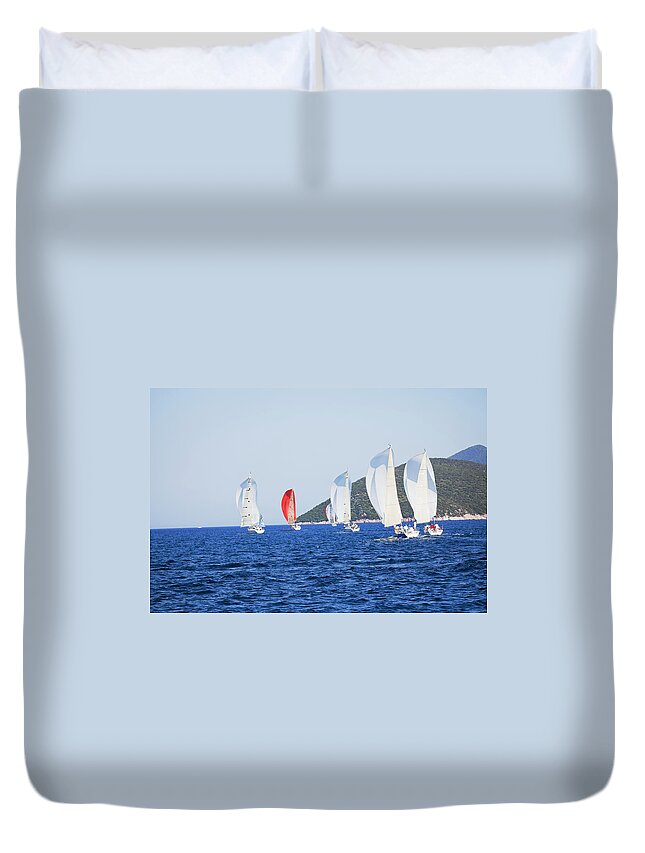 Adriatic Sea Duvet Cover featuring the photograph Sailing by Travenian