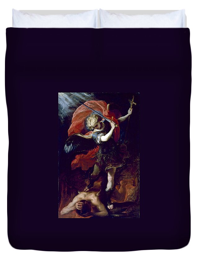 Claudio Coello Duvet Cover featuring the painting Saint Michael the Archangel by Claudio Coello
