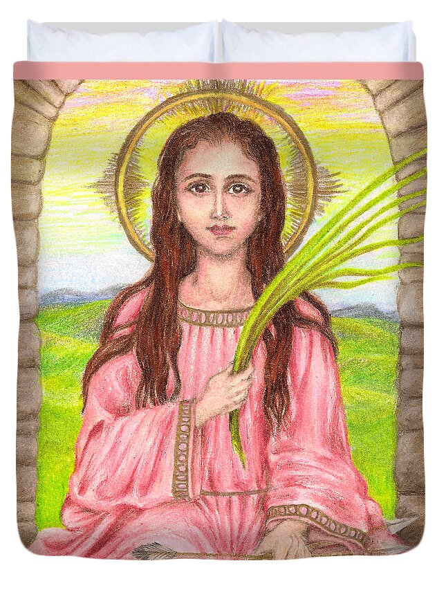 Saint Duvet Cover featuring the drawing Saint Philomena by Michelle Bien