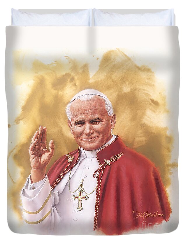 Religion Duvet Cover featuring the painting Saint Pope John Paul II by Dick Bobnick