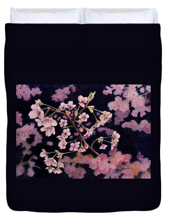 Cherry Blossom Duvet Cover featuring the painting Sakura in Blue by Kelly Miyuki Kimura