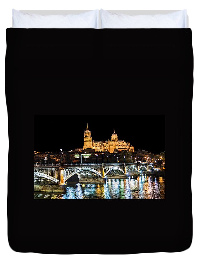 Spain Duvet Cover featuring the photograph Salamanca at Night by JR Photography