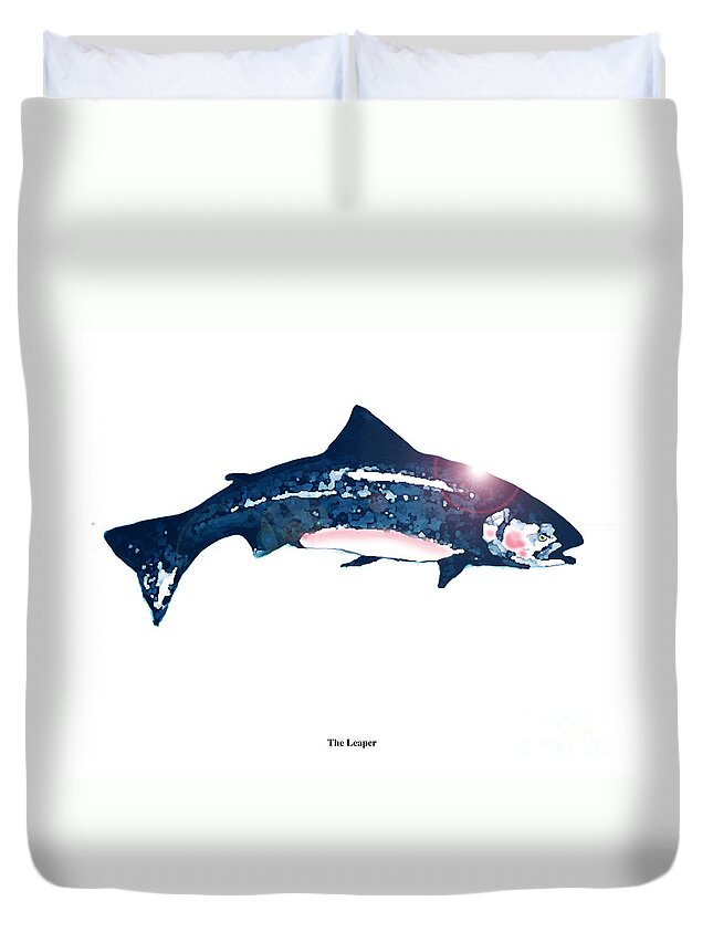Atlantic Salmon Duvet Cover featuring the mixed media Salar at Sunset by Art MacKay